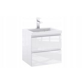    FÜRDŐSZOBAI SZEKRÉNY MOSÓVAL 50 CM FEHÉR FÉNYES LAKK MARÁS ÖSSZESZERELVE