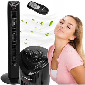    OSZLOP VENTILÁTOR PADLÓ ÁLLÓ VENTILÁTOR CSENDES FEKETE TÁVIRÁNYÍTÓ IDŐZÍTŐVEL