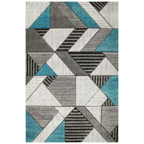    140x190 cm PUHA SZÜRKE TÖRKIZ SZŐNYEG AMELIA KIvágott POLÁR HÁROMSZÖG VONALOK