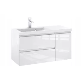    FÜRDŐSZOBAI SZEKRÉNY MOSEDŐVEL 90 CM L FEHÉR LAKK FÉNYMARÁS ÖSSZESZERELVE