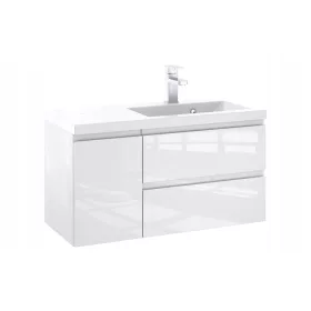    FÜRDŐSZOBAI SZEKRÉNY MOSÓVAL 90 CM P FEHÉR LAKK FÉNYMARÁS ÖSSZESZERELVE