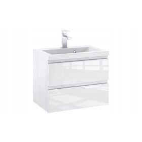    FÜRDŐSZOBAI SZEKRÉNY MOSÓVAL 60 CM FEHÉR FÉNYES LAKK MARÁS ÖSSZESZERELVE