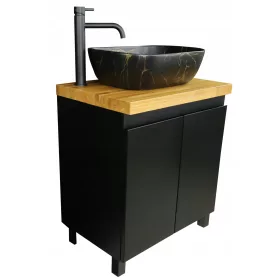    PADLÓ MOSÓSZEKRÉNY 50 CM | FEKETE MATT LAKK | TÖMÖR TÖLGY ASZTALlap