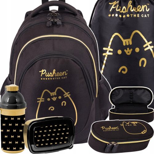  Pusheen St. többrekeszes iskolai hátizsák. Majewski fekete, Sárga és arany árnyalatai 23 l + 4 egyéb termék