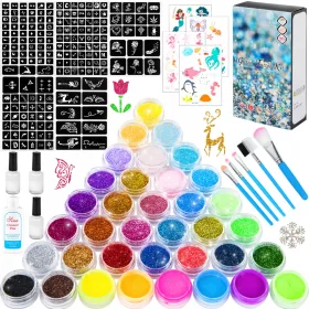    GLITTER TETTUÁK GYERMEKEKNEK NAGY SZETT 36 csillogó flitter 187 stencil