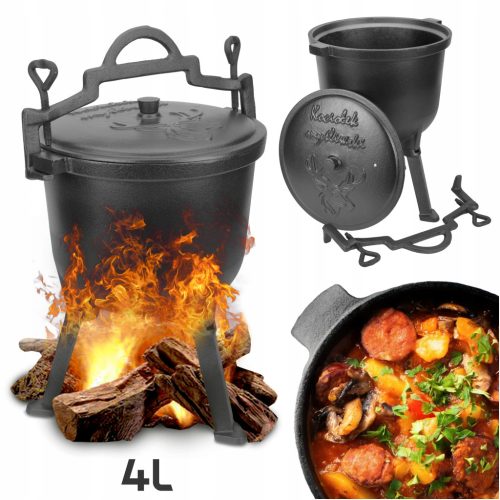  Öntöttvas vadászbogrács 4L-es magyar FAÉP tábortűzi grillsültekhez