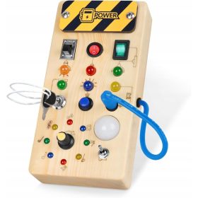    MONTESSORI BUSY BOARD FA ÉRZÉKELŐ JÁTÉK 8 db LED KAPCSOLÓ