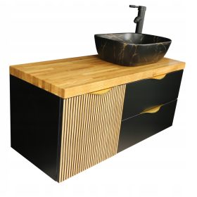    FÜRDŐSZOBAI SZETT 100 CM MOSEDŐ ALATT | FEKETE MATT LAKK | TÖLGY MUNKALAP