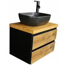    LAKKOLT FÜRDŐSZOBAI SZEKRÉNY MOSÓMOSÓHOZ 50 CM | TÖMÖR TÖLGY MUNKALAP