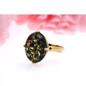  Gyűrű, Zöld BALTI BOROSTYÁN, Aranyozott 925 ezüst