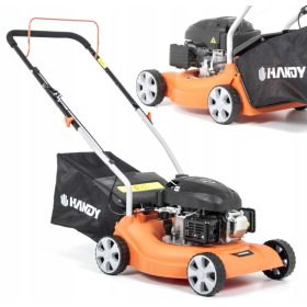    Praktikus benzines fűnyíró kosárral, 80 cm³ kapacitással. kosár 40 l 41 cm