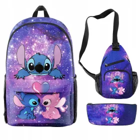    STICH ISKOLAI HÁTIZSÁK KÉSZLET CELLAZATTOK TÁSKA 3IN1, Lilo és Stitch, Többszínű