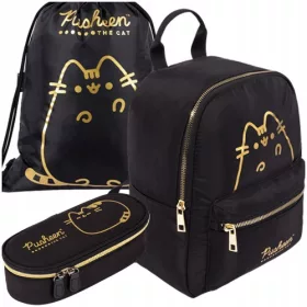    Pusheen St. egyrekeszes iskolai hátizsák. Majewski fekete, Sárga és arany árnyalatai 8 l + 2 egyéb termék