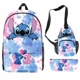    STICH ISKOLA HÁTIZSÁK KÉSZLET CELLAZATTOK TÁSKA 3IN1, Lilo és Stitch, Többszínű