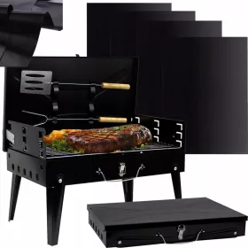    KERTI TOURIST GRILL ÖSSZEHAJTHATÓ HORDOZHATÓ Bőrönd + evőeszközök + 4 x szőnyeg