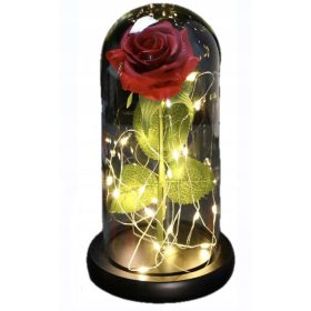    ÖRÖK RÓZSA ÜVEGBEN, IZZÓ LED, VALENTIN-NAPI AJÁNDÉK, VÖRÖS RÓZSA