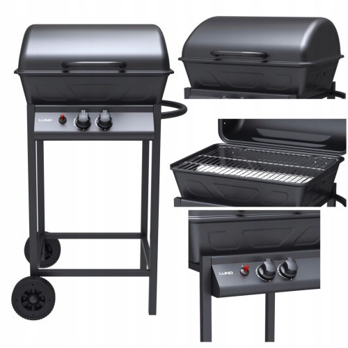  LUND GÁZ KERTI GRILL 2 ÉGŐS 5,5KW FEKETE NAGY KRÓM Rács