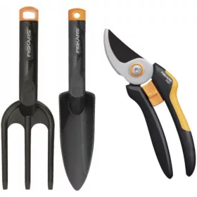    KERTÉSZETI SZERSZÁM KÉSZLET LAPÁT KAPA METSZŐOLLÓ SZILÁRD 3 db FISKARS