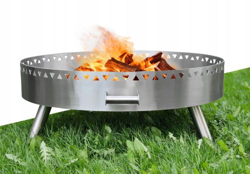  Kerti tűzrakó hely 70 cm-es kerek rozsdamentes acél állványos grillhez, tömör LUX