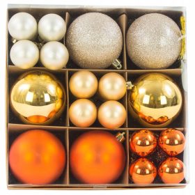    Törhetetlen karácsonyfa díszek 4cm és 8cm 30db, narancs-arany keverék