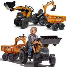    FALK Tractor Case IH kotró narancssárga pótkocsi mozgatható kanállal 3+