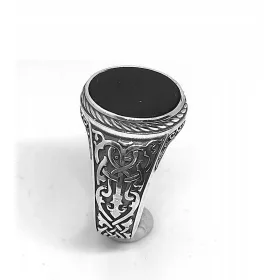    Luxus férfi pecsétgyűrű ónixszal, 925 ezüst, oxidált, ónix + gravírozás