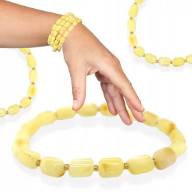    BÁRTYA karkötő gumiszalagon, tejszerű balti borostyán görgős FILM