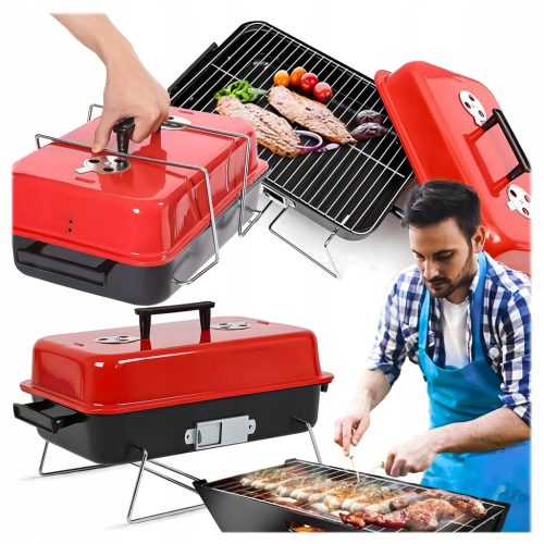  ÖSSZEHAJTHATÓ KEMPING GRILL, KERTI, HORDOZHATÓ, FEDŐVEL, SZILÁRD
