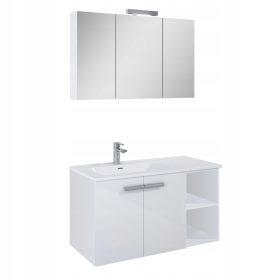    Két napfehér akasztós szekrény készlet egy bal oldali 100 cm-es mosdóval és egy LED fali lámpával