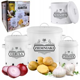    ÉTELTARTÁLYOK FOKHAGYMA HAGYMA Krumpli 3x FEHÉR ACÉL TARTÁLY