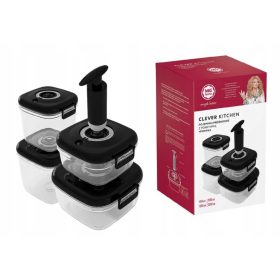    4db vákuumos ebéddobozos edény ételhez, kávéhoz, SZETT SZIVATTYÚVAL, fekete