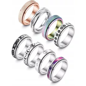   Acélból készült 8 db-os fidget gyűrű készlet női és férfi számára
