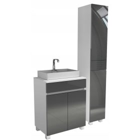    mosdóláda 60cm + fürdőszoba oszlop 30+s / 90cm szürke fényű