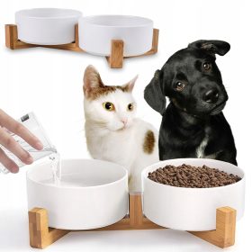    TÁLAK ÁLLVÁNYON KUTYÁKNAK DUPLAS KERÁMIA TÁL, FEHÉR 2x400ml