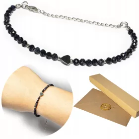    Fényes Cairo éjszakai karkötő, hematit szívkövek 4mm - Nyári AJÁNDÉK