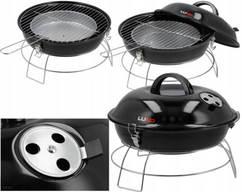  HORDOZHATÓ TURISZT SZÉN GRILL FEDŐVEL KEREK Rács 36cm LUND