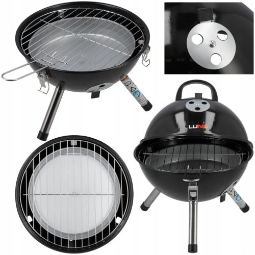  HORDOZHATÓ TURISZT SZÉN GRILL FEDŐVEL KEREK Rács 32cm LUND
