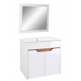    Fürdőszoba szekrény készlet mosdóval, tükörrel, 80 cm, minden lakkozott