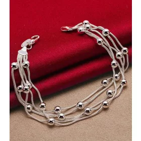    Női ezüst többrétegű kötél karkötő pr925 golyókkal + DOBOZ