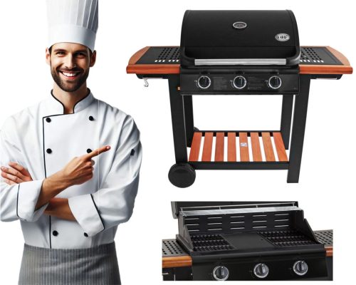  DEKRAFT GÁZGRILL 3 ÉGŐS ÖNtvényvas rács öntöttvas LEMEZ PREMIUM FA