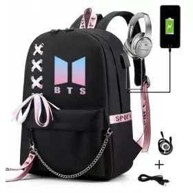   Iskolatáska - BTS hátizsák lányoknak USB FEKETE KIARUSITAS