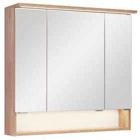    Tükör fürdőszoba szekrény LED szalag világítással, tölgy, 80 cm