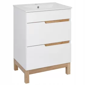    Fürdőszoba szekrény mosdóval, mosdó alatt álló, fehér fényű, 60 cm SZETT