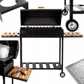    Kerti faszén grill 12 nyárshoz Mangal 5 mm-es kerekek, masszív minőség