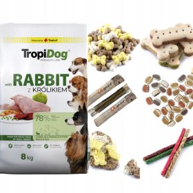    Új TROPIDOG PREMIUM ADULT S Rabbit&RICE kutyaeledel nyúllal 8kg