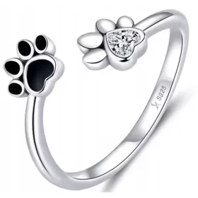    Állítható ezüstgyűrűs kutya macska kutya mancs szív 925 + INGYENES!