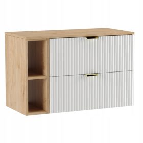    Willy 100 cm-es fehér mosdószekrény polccal és diófa tetejével