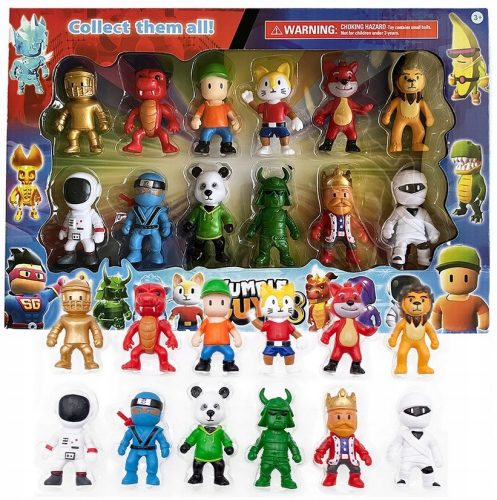  STUMBLE GUYS FIGURINES KÉSZLET 12 JÁTÉKSZABÁLYÁBÓL + 8 STUMBLE GYUS KÁRTYA EGY RAJONGÓNAK