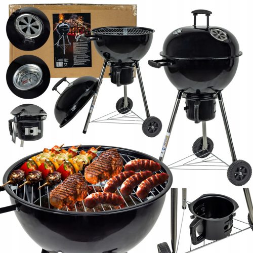  KERTI SZÉN GRILL Rino Garden GW-TRH-O KRÓM RÉSZ | HŐMÉRŐ