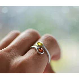    Állítható ezüst borostyán gyűrű, minősített borostyán gyűrű